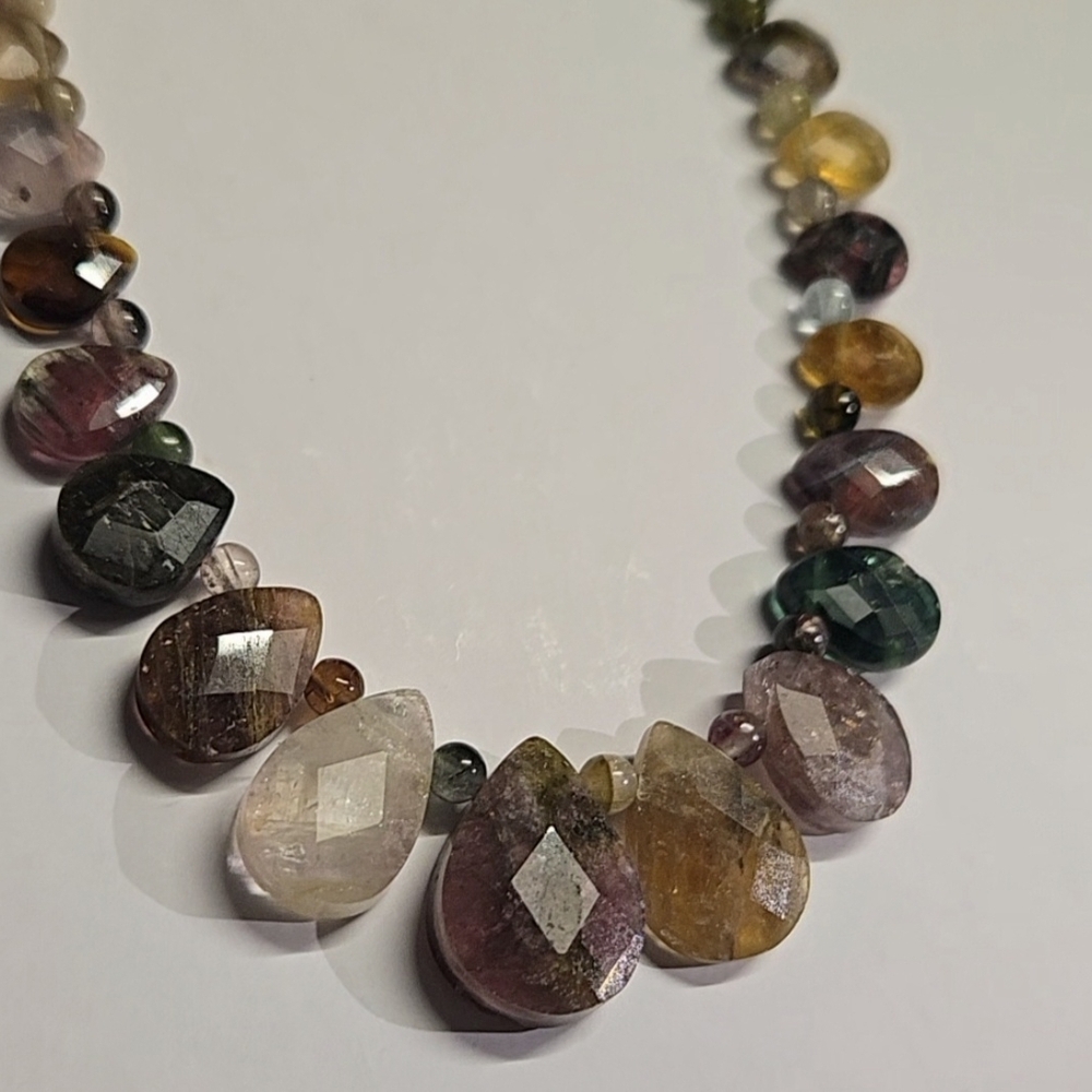 Multi color tourmaline beaded necklace faceted briolette cut gems